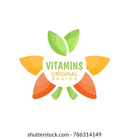 Vitamins logo template original design, herbal supplement, natural medicine vector Illustration