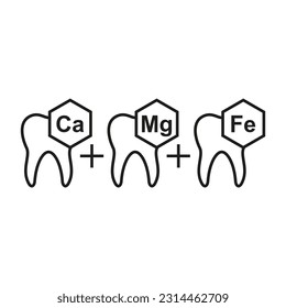 Vitamins and micronutrients for dental health. Vector icons.