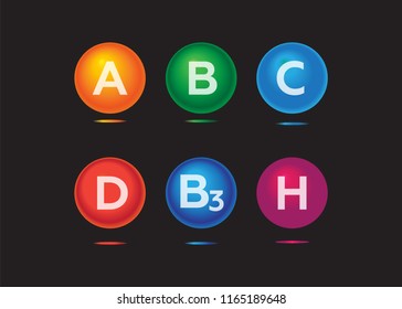 Vitamins and minerals background. Vitamins health medica vector icons set