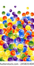 Vitamine und Mineralstoffe. Multivitaminpräparate ergänzen runde, bunte verstreute Pillen. Schönheitsbehandlung und Ernährung Hautpflege.   Medizinischer und wissenschaftlicher Hintergrund.  Wellness-Konzept.