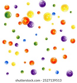Vitamins and minerals complex. Multivitamins supplement round colorfull scattered pills. Beauty treatment and nutrition skin care.   Wellness concept. Essential vitamins vector illustration. 