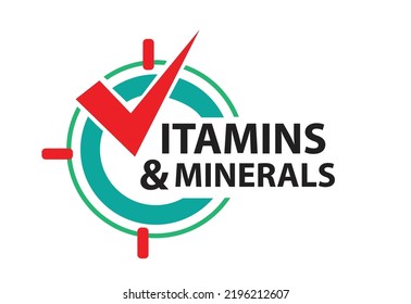 Vitamins and Minerals Icon with Check symbol concept. Editable Clip Art.