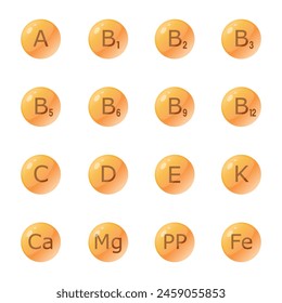 Vitamine und Mineralien Icon Set Vektorgrafik Design.