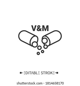 Vitamins And Minerals Line Icon. Nutrient Supplements. Nutrition Facts. Healthy, Balanced Nutrition Concept. Diet.Isolated Vector Illustrations. Editable Stroke