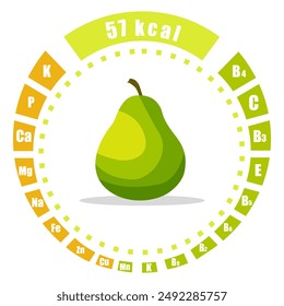 Vitamins and minerals of pear fruit. Infographics about nutrition facts in banana. Vector illustration
