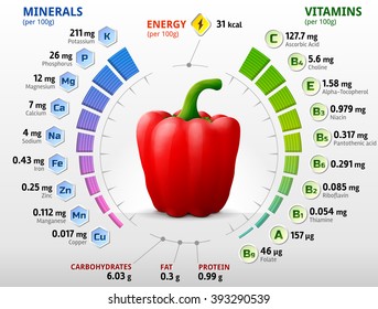 唐辛子のビタミンやミネラル トウガラシの実の栄養に関するインフォグラフィック コショウ ビタミン 野菜 健康食品 栄養素 食事などの定性ベクターイラスト のベクター画像素材 ロイヤリティフリー Shutterstock