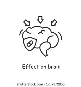 Vitamins and probiotics effect on brain icon. Good human bacteria flora concept. Nutrition, immune system, medicine and healthcare sign. Thin line vector illustration.Editable stroke