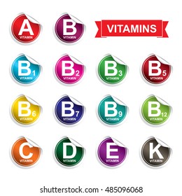 Vitamins sticker, button, label and sign set - vector