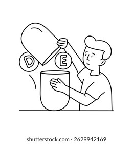 Ilustrações de contorno de vetor de vitaminas. Arquivo EPS 10