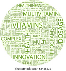 VITAMINS. Word collage on white background. Illustration with different association terms.