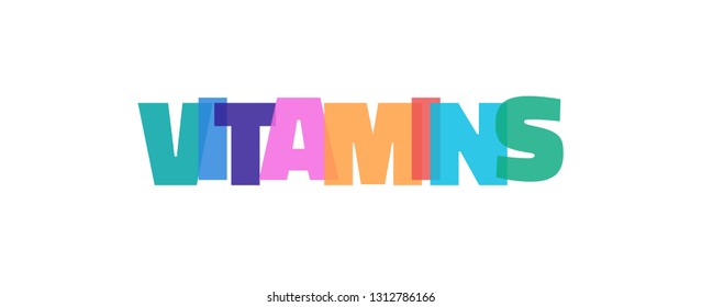 Vitamins word concept. "Vitamins" on white background. Use for cover, banner, blog. 