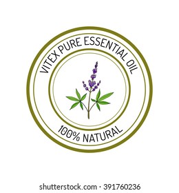 Vitex, essential oil label, aromatic plant. Vector illustration
