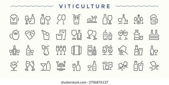 Viticulture simple icon set. Modern thin line style icons. Editable stroke. Grape icon collection. Contains such symbols as wine, cocktail, brewery, alcohol and more.