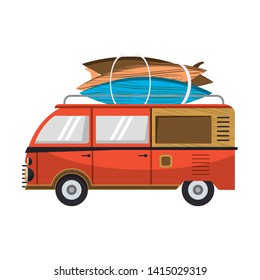 Vitnage van with surf tables cartoon vector illustration graphic design