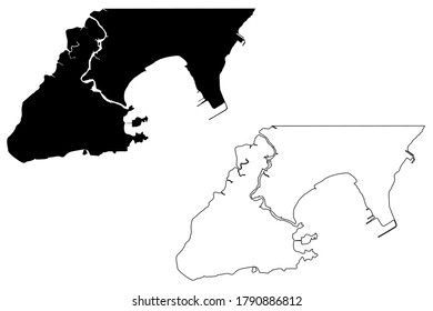 Vitoria City and Municipality (Federative Republic of Brazil, Espirito Santo State) map vector illustration, scribble sketch City of Vitoria map