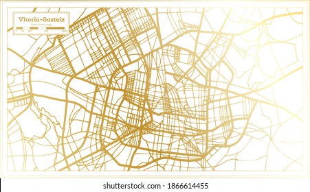 Vitoria Gasteiz Spain City Map in Retro Style in Golden Color. Outline Map. Vector Illustration.