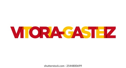 Vitória Gasteiz no emblema da Espanha. O design apresenta um estilo geométrico, ilustração vetorial com tipografia em negrito em uma fonte moderna. A letra do slogan gráfico.