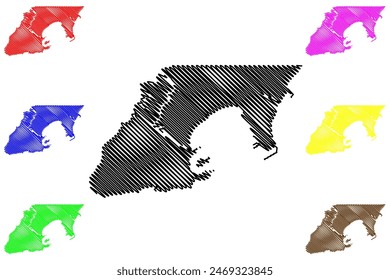 Ilustración vectorial de mapas del municipio de Vitoria (estado de Espírito Santo, municipios de Brasil, República Federativa de Brasil), bosquejo de garabatos