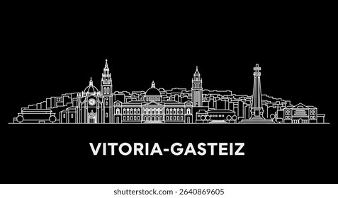 VitoriaGasteiz Skyline Outline with Black Background.