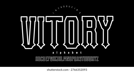 Vitory font : Bold athletic inline font. Fierce vintage sports display for collegiate branding, team logos, and apparel.