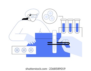 Vitrificación para huevos y esperma abstracto concepto de ilustración vectorial. Proceso de congelación de embriones, criopreservación de gametos, medicina reproductiva y metáfora abstracta de infertilidad.