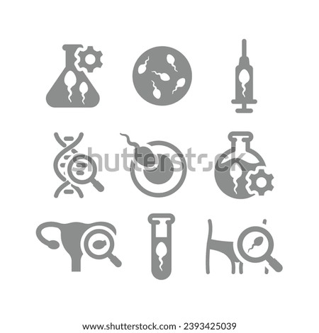 In vitro diagnostic, fertilization and insemination vector icons. Sperm in test tube, fertility therapy and examination icon set.