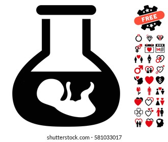 In Vitro Embryo pictograph with bonus marriage clip art. Vector illustration style is flat iconic intensive red and black symbols on white background.