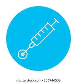 In vitro fertilisation line icon for web, mobile and infographics. Vector white icon on the light blue circle isolated on white background.