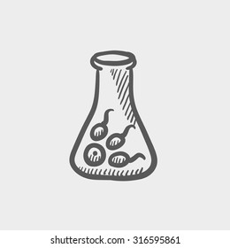 In-vitro-Fertilisation-Skizze für Web, Mobile und Infografiken. Hand gezeichnete, dunkelgraue Vektorsymbol einzeln auf hellgrauem Hintergrund.