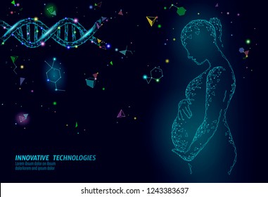 In Vitro fertilization 3D low poly. Pregnant woman medicine health care pregnancy healthy business concept. Polygonal girl holding big belly. Medical center birth help IVF modern concept