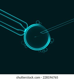 Fecundación in vitro, inseminación artificial con óvulo de esperma, Ilustración vectorial azul