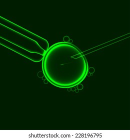 In vitro fertilization, artificial insemination with sperm egg, green vector illustration