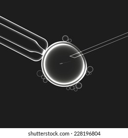 In vitro fertilization, artificial insemination with sperm egg, black and white vector illustration