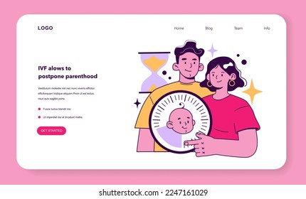 In vitro fertilization benefit web banner or landing page. Infertility and problem with reproduction solution. Artificial pregnancy with modern technology. Flat vector illustration