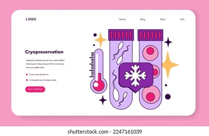 In vitro fertilization benefit web banner or landing page. Infertility and problem with reproduction solution. Artificial pregnancy with modern technology. Flat vector illustration