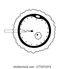 In Vitro Fertilization Concept. ICSI Technology. Artificial Insemination And Pregnancy Concept. Human Egg Cell Icon. Genetic And Medical Poster For Clinic Or Laboratory. Flat Vector Illustration.