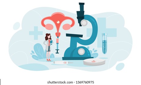 In vitro fertilization concept. Idea of infertility and problem with reproduction. Artificial pregnancy with modern technology. Isolated vector illustration in cartoon style