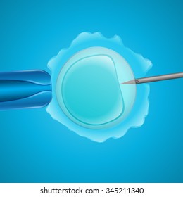 in vitro fertilization, the egg is the holding pipette and needle close up on a blue background