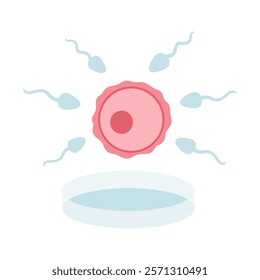 In vitro fertilization. Egg, sperm illustration in cartoon flat style. Fertilization process.