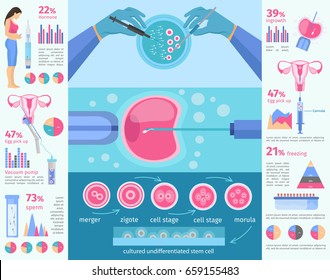 in vitro fertilization flat infographic template with diagrams charts and medical elements of insemination procedure vector illustration