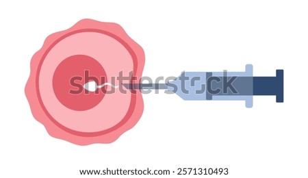 In vitro fertilization. IVF. Egg cell and syringe with sperm illustration in cartoon flat style. 