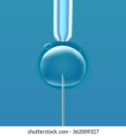 In vitro fertilization (IVF), the egg (ovum), pipette and pipe verticle, reproduction in humans illustration for an article, site or typography (magazine, brochure, flyer, poster), light blue