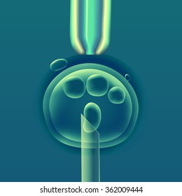 In vitro fertilization (IVF), the egg (ovum), pipette and pipe vertical, reproduction in humans illustration for an article, site or typography (magazine, brochure, flyer, poster), colorful.