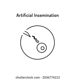 In Vitro Fertilization linear medical icon. Abstract vector illustration of egg and spermatozoon in test tube. Logo template for human reproduction or artificial insemination, gynecology, obstetrics