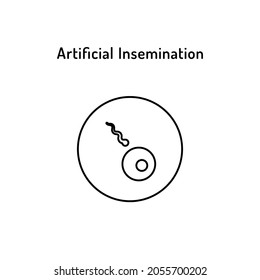 In Vitro Fertilization linear medical icon. Abstract vector illustration of egg and spermatozoon in test tube. Logo template for human reproduction or artificial insemination, gynecology, obstetrics