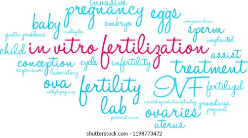 In Vitro Fertilization word cloud on a white background. 