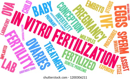 In Vitro Fertilization word cloud on a white background. 