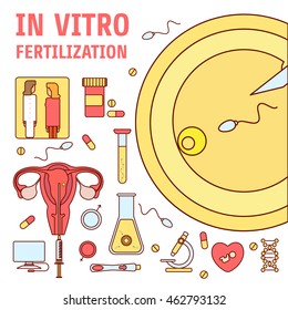 In vitro fertilization.Flat icons isolated vector illustration.Can be used for infographics design, web elements.