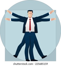 Vitruvian Business Man Vector Illustration.