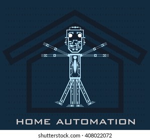Vitruvian Business Man vector illustration. Home automation. Vector infograph illustration.
